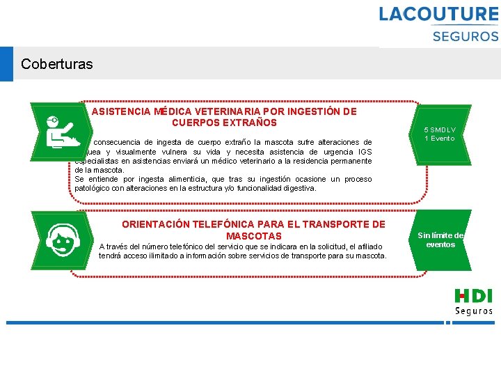 Coberturas ASISTENCIA MÉDICA VETERINARIA POR INGESTIÓN DE CUERPOS EXTRAÑOS Si a consecuencia de ingesta