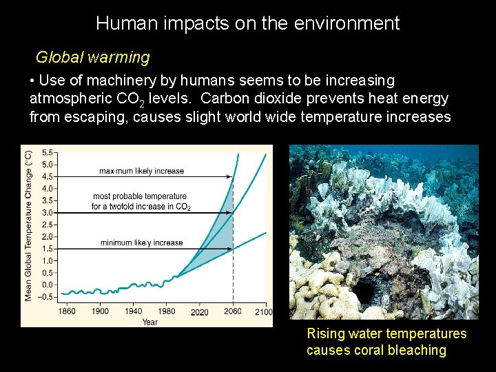 Human impacts on the environment Global warming • Use of machinery by humans seems