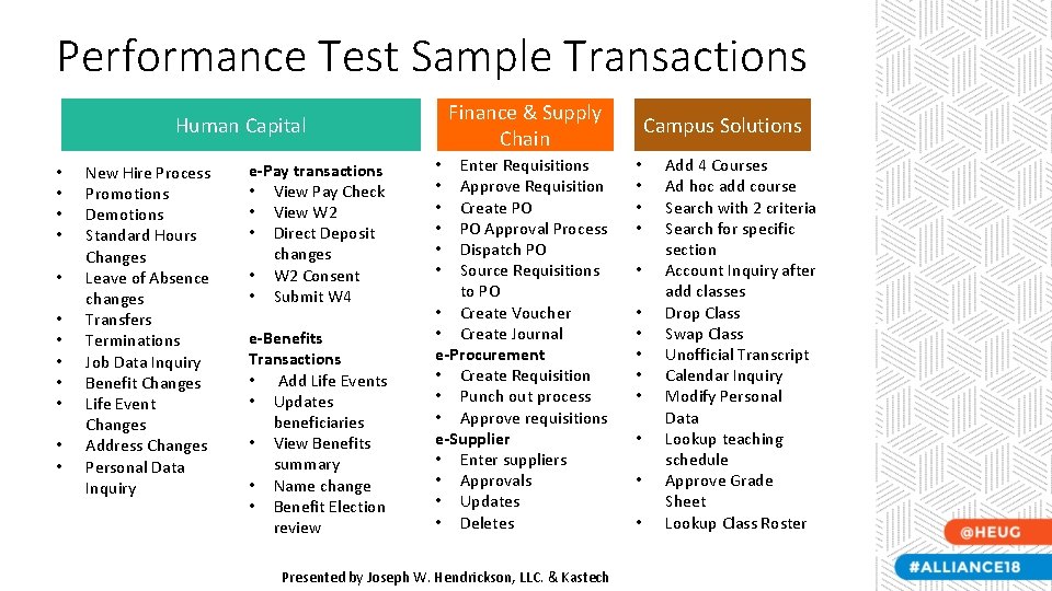 Performance Test Sample Transactions Finance & Supply Chain Human Capital • • • New