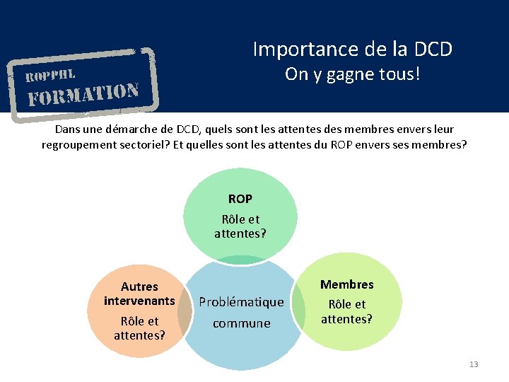 Importance de la DCD On y gagne tous! Dans une démarche de DCD, quels