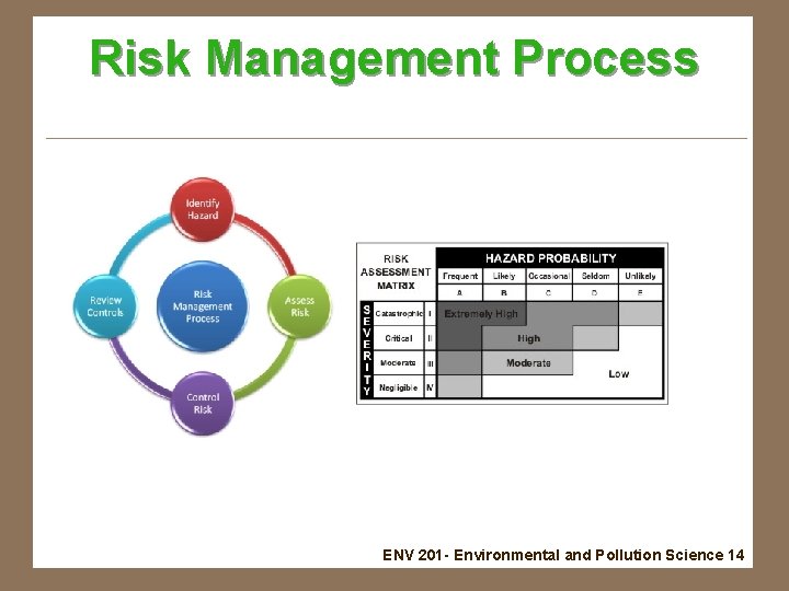 Risk Management Process ENV 201 - Environmental and Pollution Science 14 