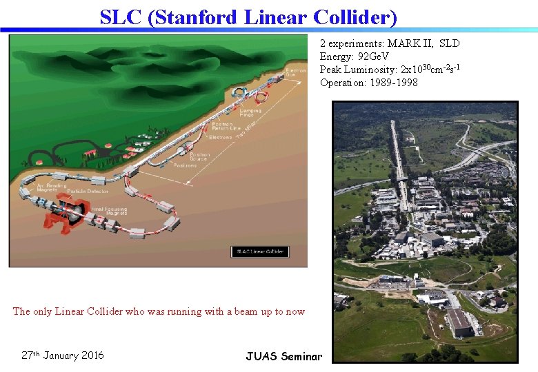 SLC (Stanford Linear Collider) 2 experiments: MARK II, SLD Energy: 92 Ge. V Peak