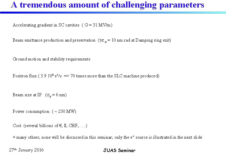 A tremendous amount of challenging parameters Accelerating gradient in SC cavities ( G =