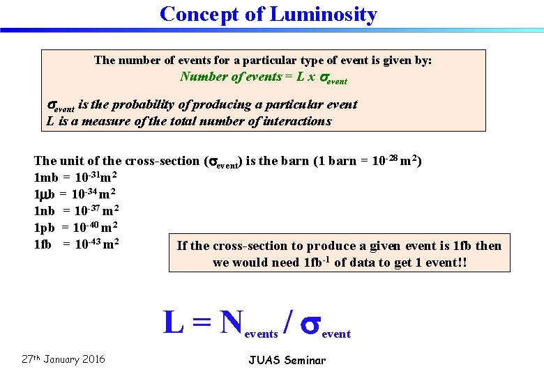 Concept of Luminosity The number of events for a particular type of event is