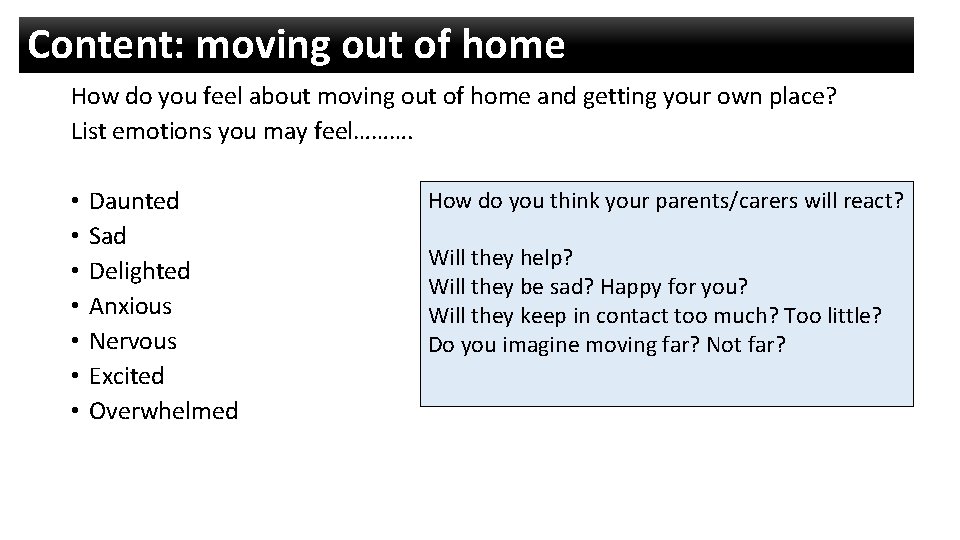 Content: moving out of home How do you feel about moving out of home