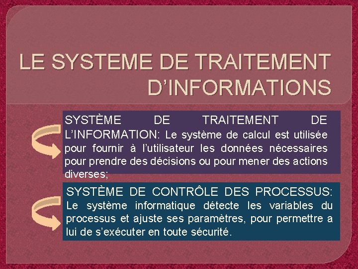 LE SYSTEME DE TRAITEMENT D’INFORMATIONS SYSTÈME DE TRAITEMENT DE L’INFORMATION: Le système de calcul