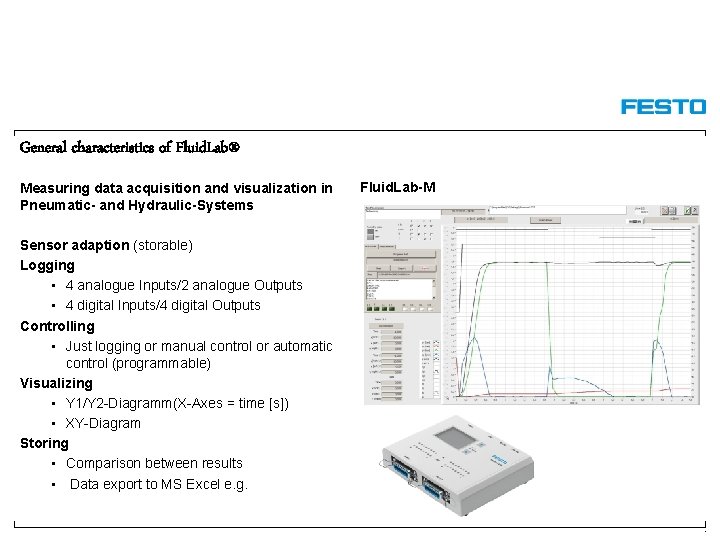 General characteristics of Fluid. Lab® Measuring data acquisition and visualization in Pneumatic- and Hydraulic-Systems