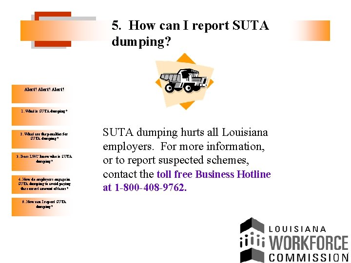 5. How can I report SUTA dumping? Alert! 1. What is SUTA dumping? 2.