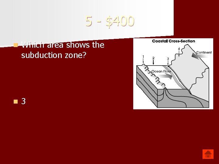 5 - $400 n Which area shows the subduction zone? n 3 