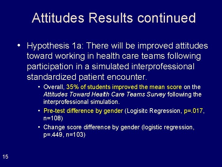 Attitudes Results continued • Hypothesis 1 a: There will be improved attitudes toward working Attitudes Results continued • Hypothesis 1 a: There will be improved attitudes toward working
