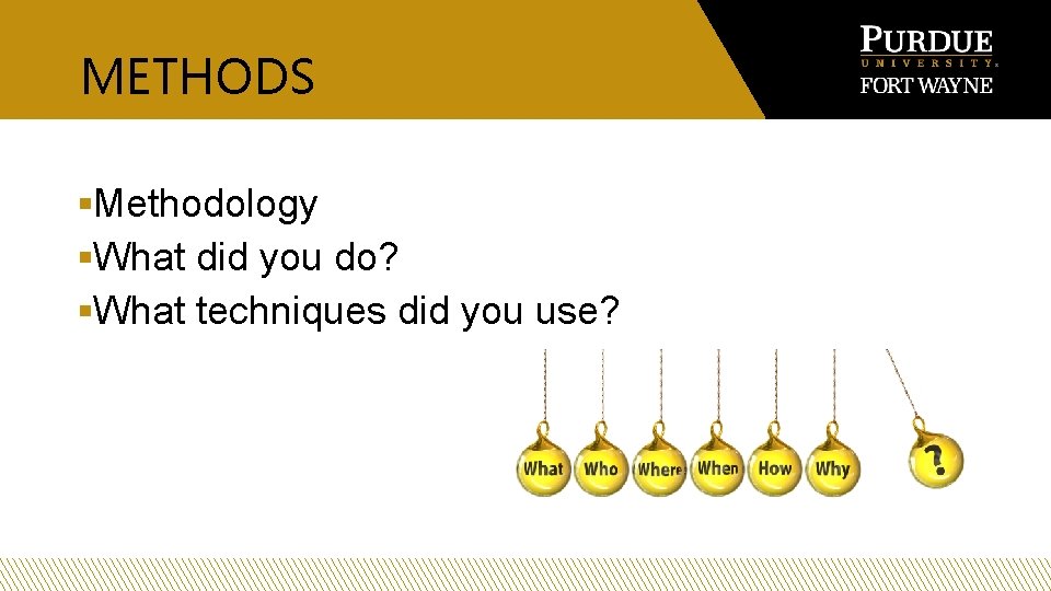 METHODS §Methodology §What did you do? §What techniques did you use? 