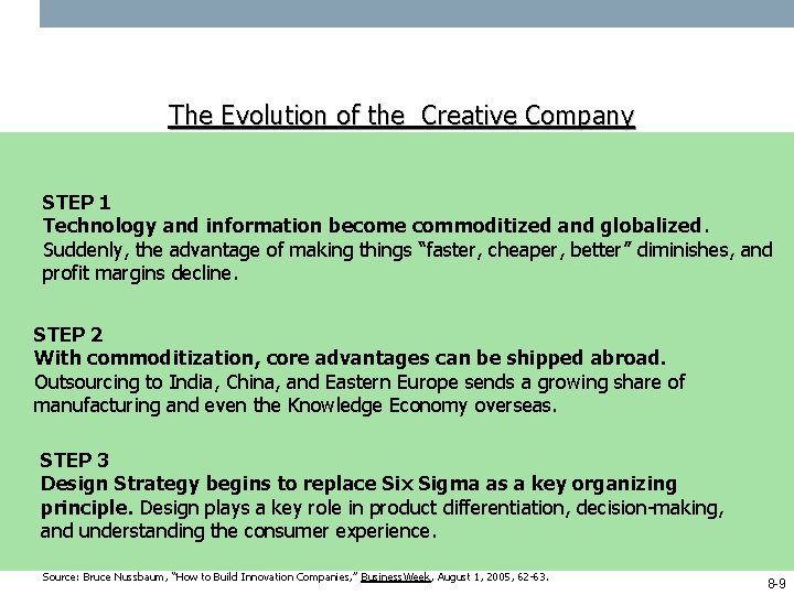 The Evolution of the Creative Company STEP 1 Technology and information become commoditized and