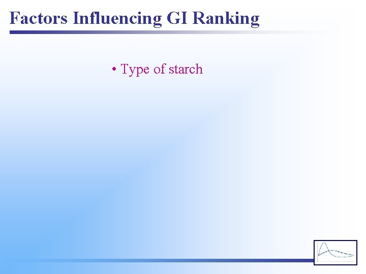 Factors Influencing GI Ranking • Type of starch 