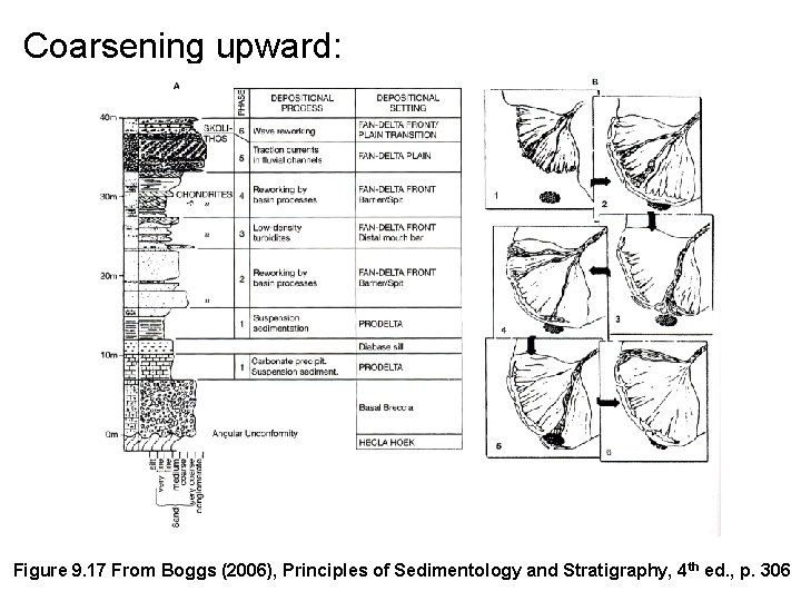 Coarsening upward: Figure 9. 17 From Boggs (2006), Principles of Sedimentology and Stratigraphy, 4