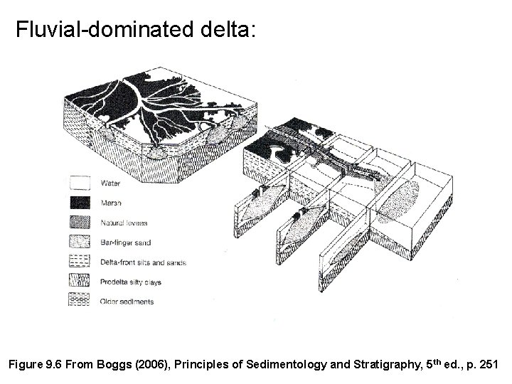 Fluvial-dominated delta: Figure 9. 6 From Boggs (2006), Principles of Sedimentology and Stratigraphy, 5