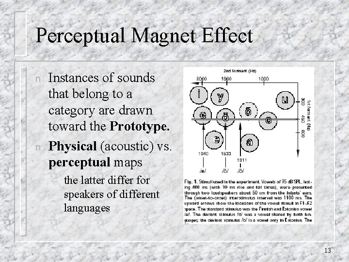 Perceptual Magnet Effect n n Instances of sounds that belong to a category are