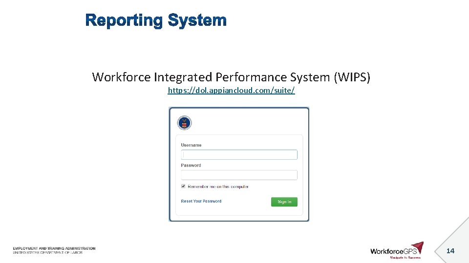 Workforce Integrated Performance System (WIPS) https: //dol. appiancloud. com/suite/ 14 