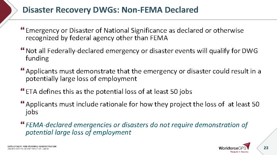 Disaster Recovery DWGs: Non-FEMA Declared Emergency or Disaster of National Significance as declared or