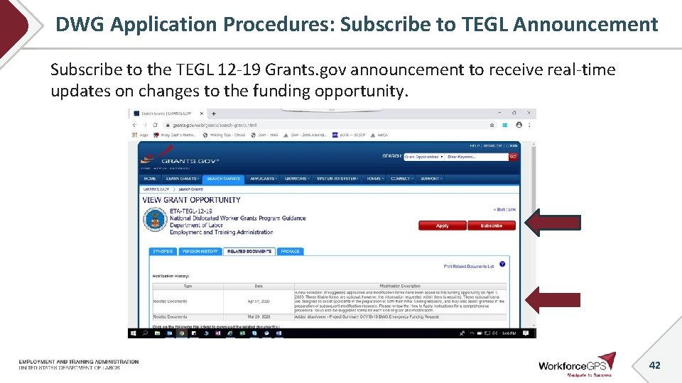 DWG Application Procedures: Subscribe to TEGL Announcement Subscribe to the TEGL 12 -19 Grants.