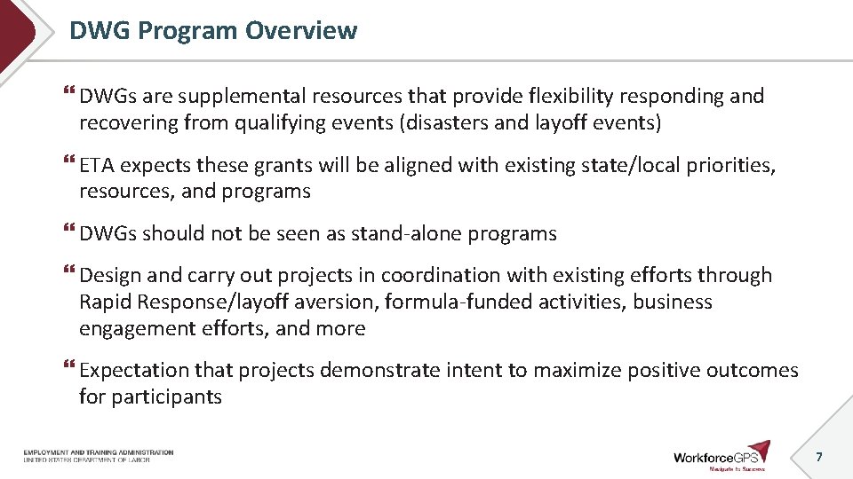 DWG Program Overview DWGs are supplemental resources that provide flexibility responding and recovering from