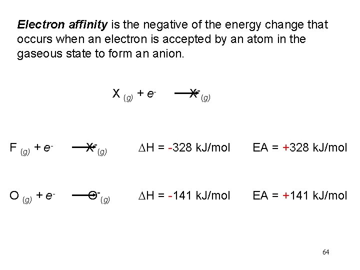 Electron affinity is the negative of the energy change that occurs when an electron