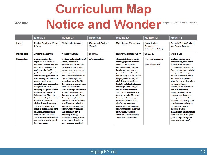 Curriculum Map Notice and Wonder Engage. NY. org 13 Curriculum Map Notice and Wonder Engage. NY. org 13
