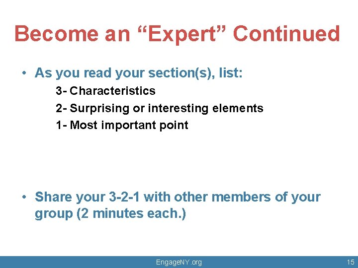 Become an “Expert” Continued • As you read your section(s), list: 3 - Characteristics Become an “Expert” Continued • As you read your section(s), list: 3 - Characteristics