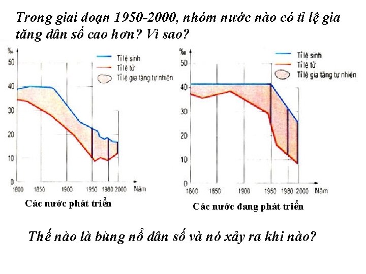 Trong giai đoạn 1950 -2000, nhóm nước nào có tỉ lệ gia tăng dân