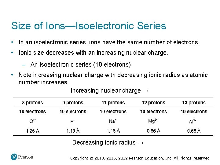 Size of Ions—Isoelectronic Series • In an isoelectronic series, ions have the same number