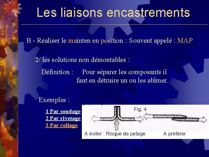 Les liaisons encastrements B - Réaliser le mainten en position : Souvent appelé :