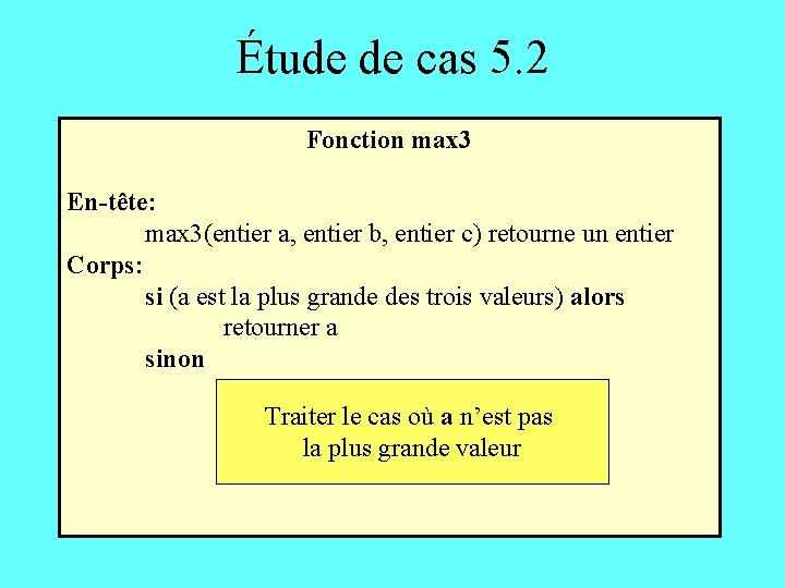 Étude de cas 5. 2 Fonction max 3 En-tête: max 3(entier a, entier b,