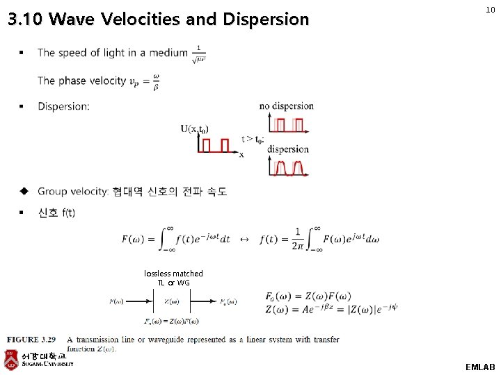 3. 10 Wave Velocities and Dispersion 10 lossless matched TL or WG EMLAB 