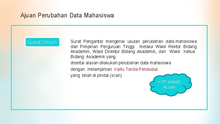 Ajuan Perubahan Data Mahasiswa Syarat Umum Surat Pengantar mengenai usulan perubahan data mahasiswa dari