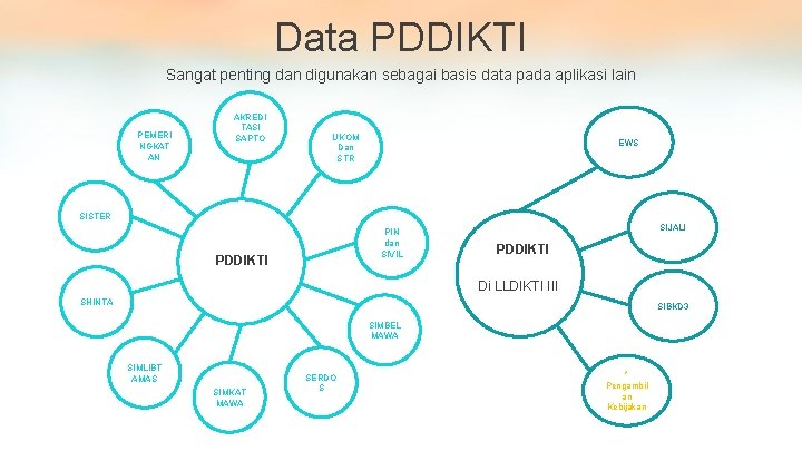 Data PDDIKTI Sangat penting dan digunakan sebagai basis data pada aplikasi lain PEMERI NGKAT