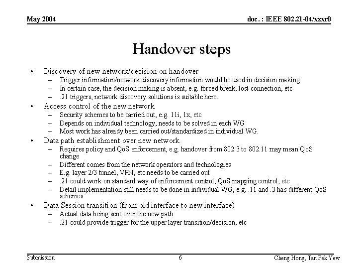 May 2004 doc. : IEEE 802. 21 -04/xxxr 0 Handover steps • Discovery of May 2004 doc. : IEEE 802. 21 -04/xxxr 0 Handover steps • Discovery of