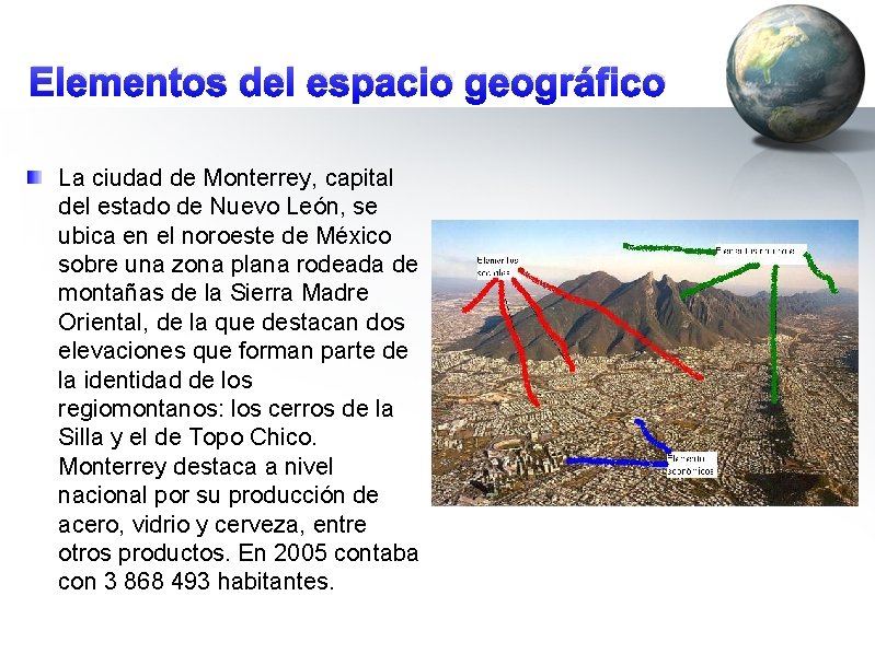 Elementos del espacio geográfico La ciudad de Monterrey, capital del estado de Nuevo León,