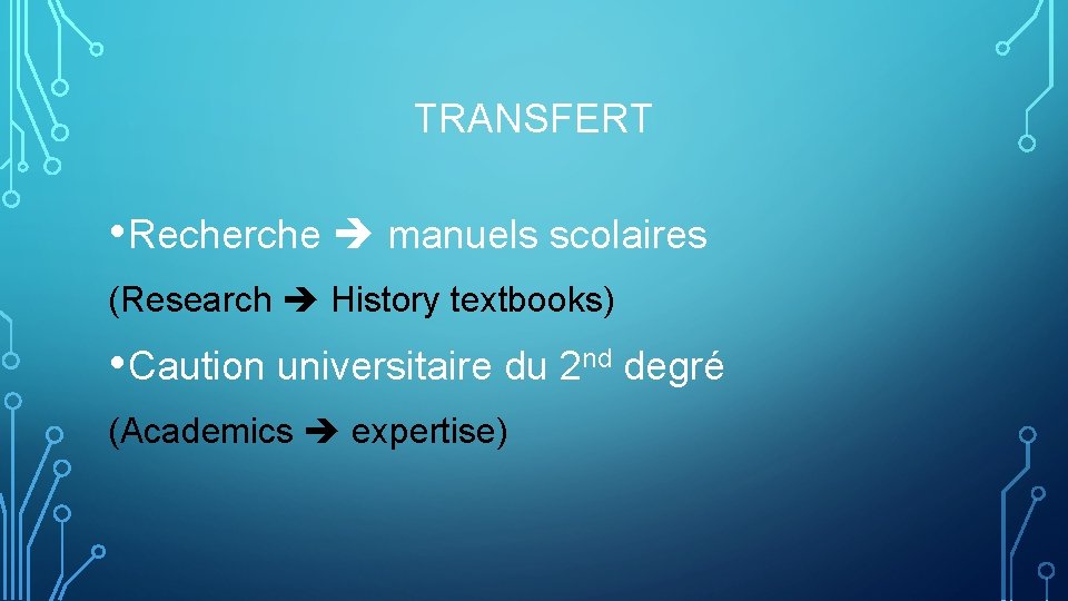 TRANSFERT • Recherche manuels scolaires (Research History textbooks) • Caution universitaire du 2 nd