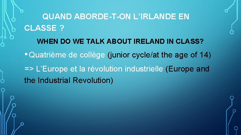 QUAND ABORDE-T-ON L’IRLANDE EN CLASSE ? WHEN DO WE TALK ABOUT IRELAND IN CLASS?