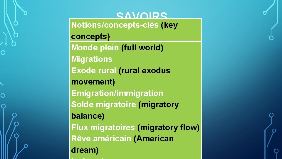 SAVOIRS Notions/concepts-clés (key concepts) Monde plein (full world) Migrations Exode rural (rural exodus movement)