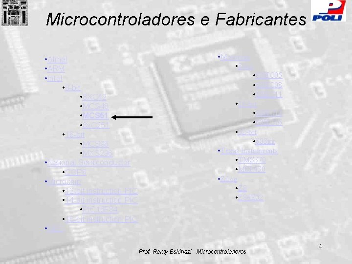 Microcontroladores e Fabricantes • Atmel • ARM • Intel • 8 -bit • 8