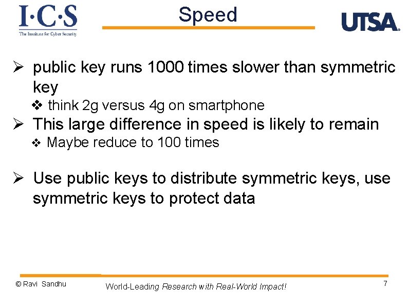 Speed Ø public key runs 1000 times slower than symmetric key v think 2