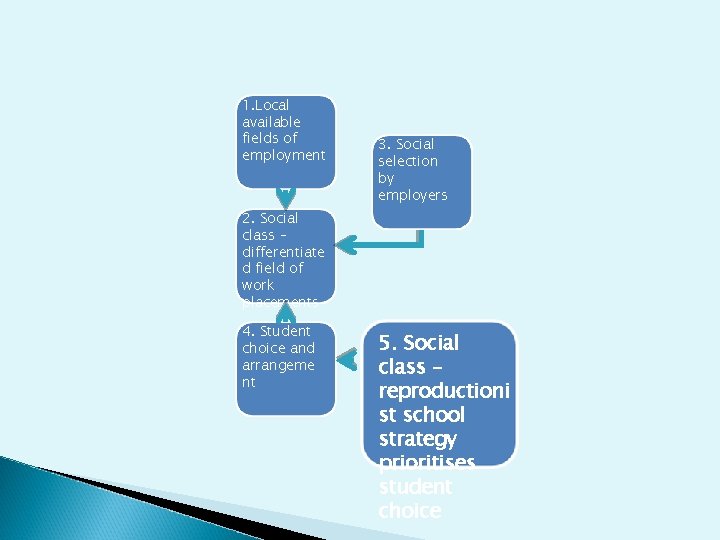 1. Local available fields of employment 3. Social selection by employers 2. Social class