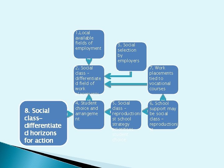 1. Local available fields of employment 3. Social selection by employers 2. Social class