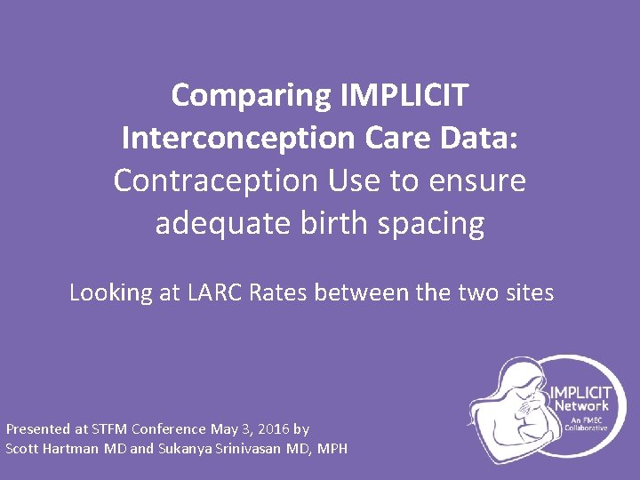 Comparing IMPLICIT Interconception Care Data: Contraception Use to ensure adequate birth spacing Looking at