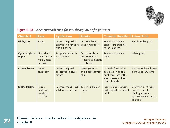 22 Forensic Science: Fundamentals & Investigations, 2 e Chapter 6 All rights Reserved Cengage/NGL/South-Western