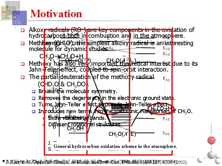 Motivation q q Alkoxy radicals (RO·) are key components in the oxidation of hydrocarbons