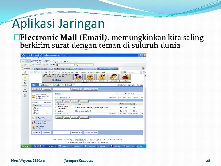 Aplikasi Jaringan �Electronic Mail (Email), memungkinkan kita saling berkirim surat dengan teman di suluruh