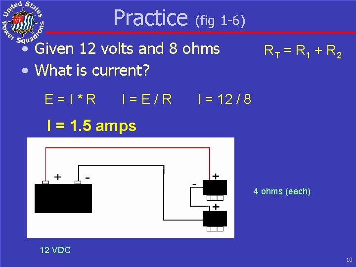Practice (fig 1 -6) • Given 12 volts and 8 ohms • What is