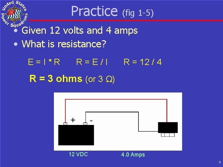 Practice (fig 1 -5) • Given 12 volts and 4 amps • What is