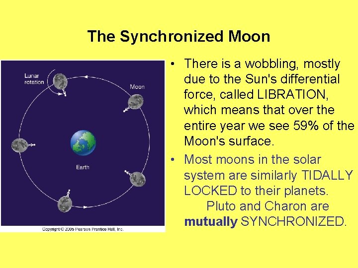 The Synchronized Moon • There is a wobbling, mostly due to the Sun's differential